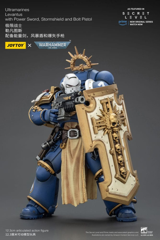 Warhammer 40,000 Action Figure Ultramarines Levantus with Power Sword, Stormshield and Bolt Pistol 1 3
