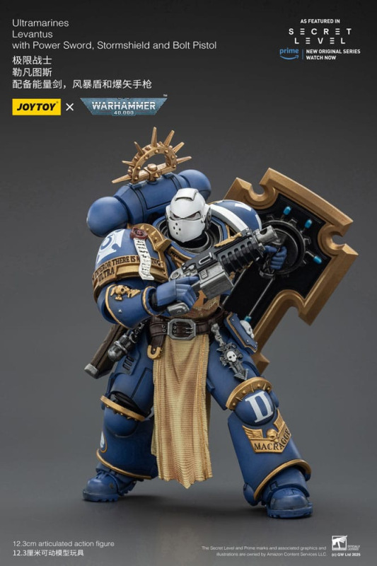 Warhammer 40,000 Action Figure Ultramarines Levantus with Power Sword, Stormshield and Bolt Pistol 1 4