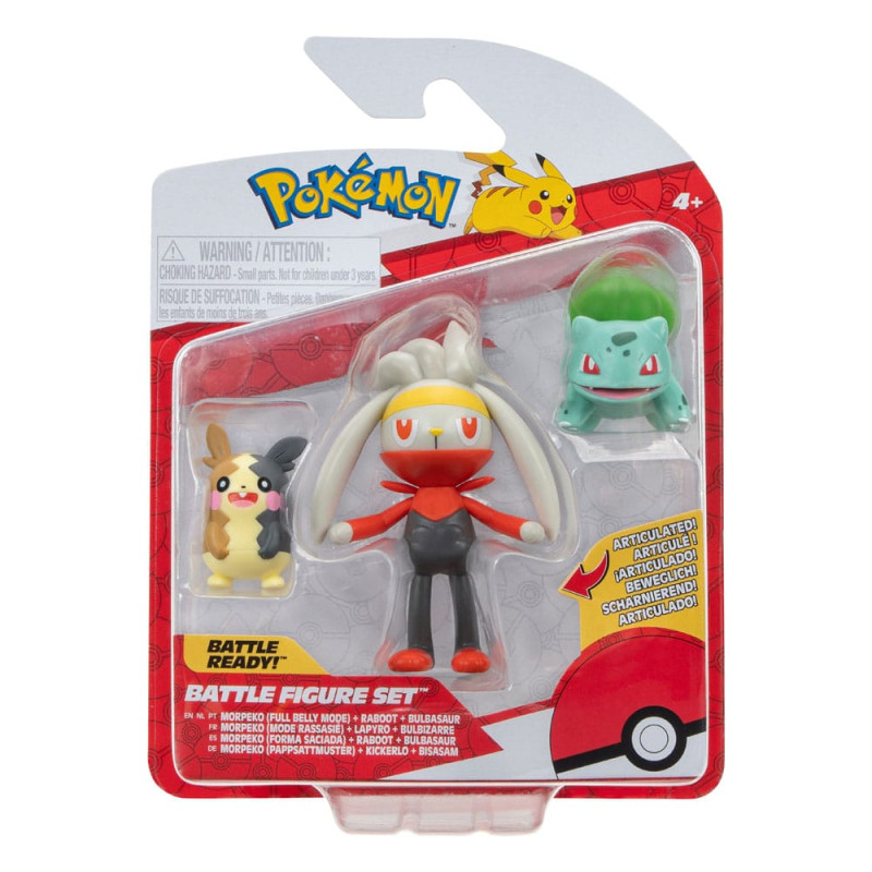 Pokémon Battle Figure Set 3-Pack Morpeko (Full-Belly Mode), Bulbasaur #1, Raboot 5 cm 4