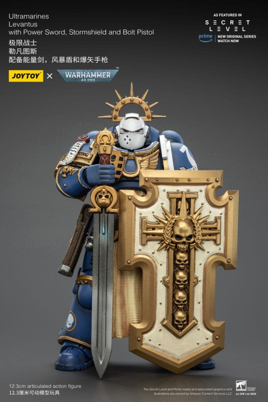 Warhammer 40,000 Action Figure Ultramarines Levantus with Power Sword, Stormshield and Bolt Pistol 1 9