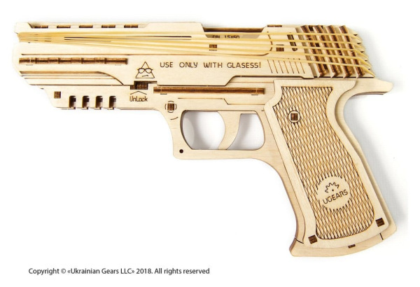 Ugears 3D Wooden Puzzle Wolf-01 Handgun 14