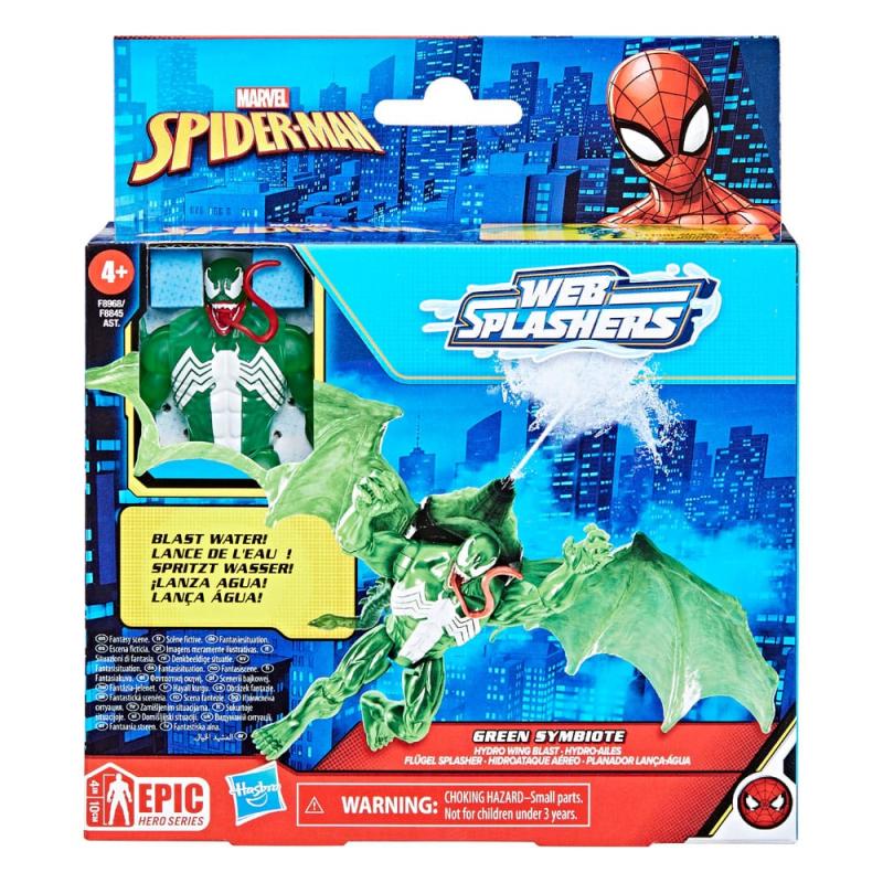 Spider-Man Epic Hero Series Web Splashers Action Figure Green Symbiote Hydro Wing Blast 10 cm