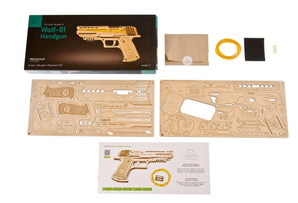 Ugears 3D Wooden Puzzle Wolf-01 Handgun 3