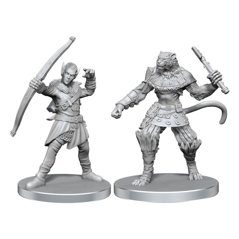 Pathfinder Deep Cuts Unpainted Miniatures Elf Hunter & Catfolk Bandit
