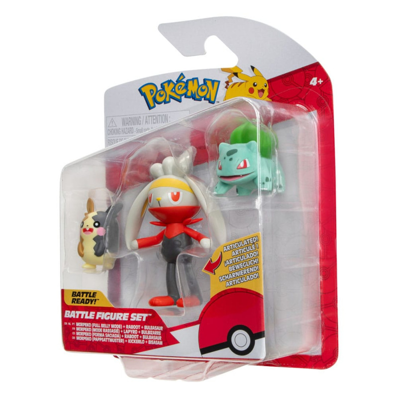Pokémon Battle Figure Set 3-Pack Morpeko (Full-Belly Mode), Bulbasaur #1, Raboot 5 cm 1