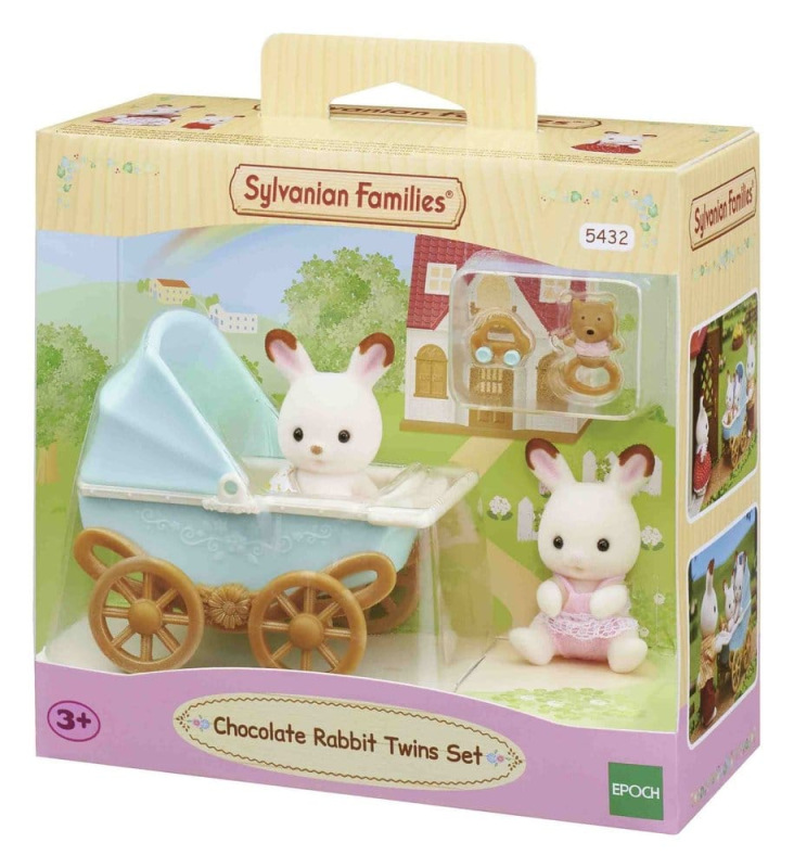 Sylvanian Families: Chocolate Rabbit Twins with Stroller Set