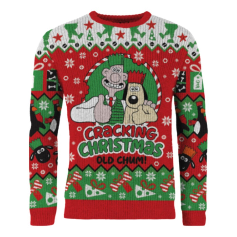 Wallace & Gromit Christmas Sweater Cracking Christmas Old Chum! Size L