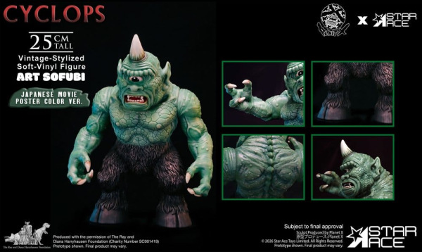 Ray Harryhausen (Art Sofubi) Soft-Vinyl Figure Cyclops Vintage-Stylized Japanese Movie Poster Color 1