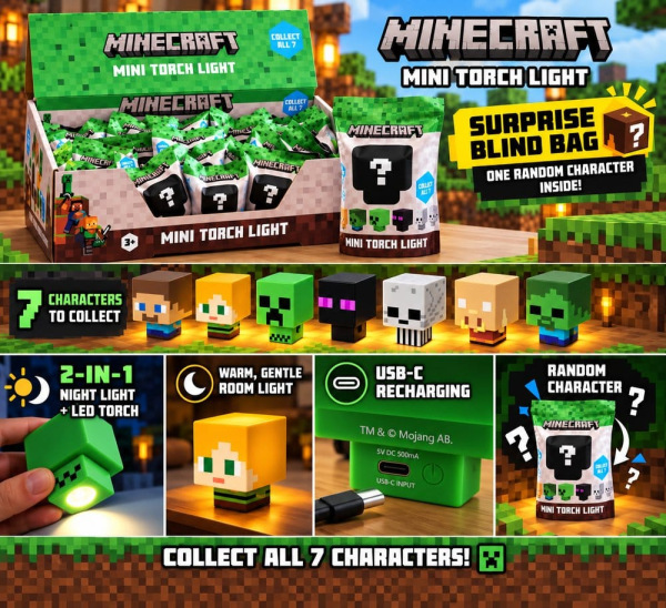 Minecraft Mini Torch Night Light Blind Box Display (20) 1