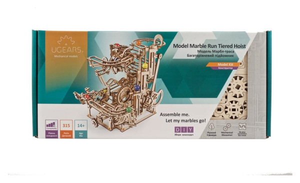 Ugears 3D Wooden Puzzle Marble Run Tiered Hoist 2