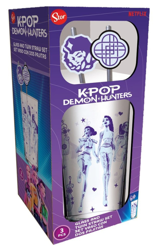 KPop Demon Hunters Glass Tumbler with Straws 485 ml