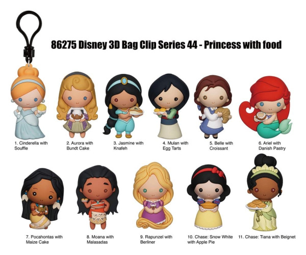 Disney 3D PVC Bag Clips Princess with Food Serie 44 Display (24) 1