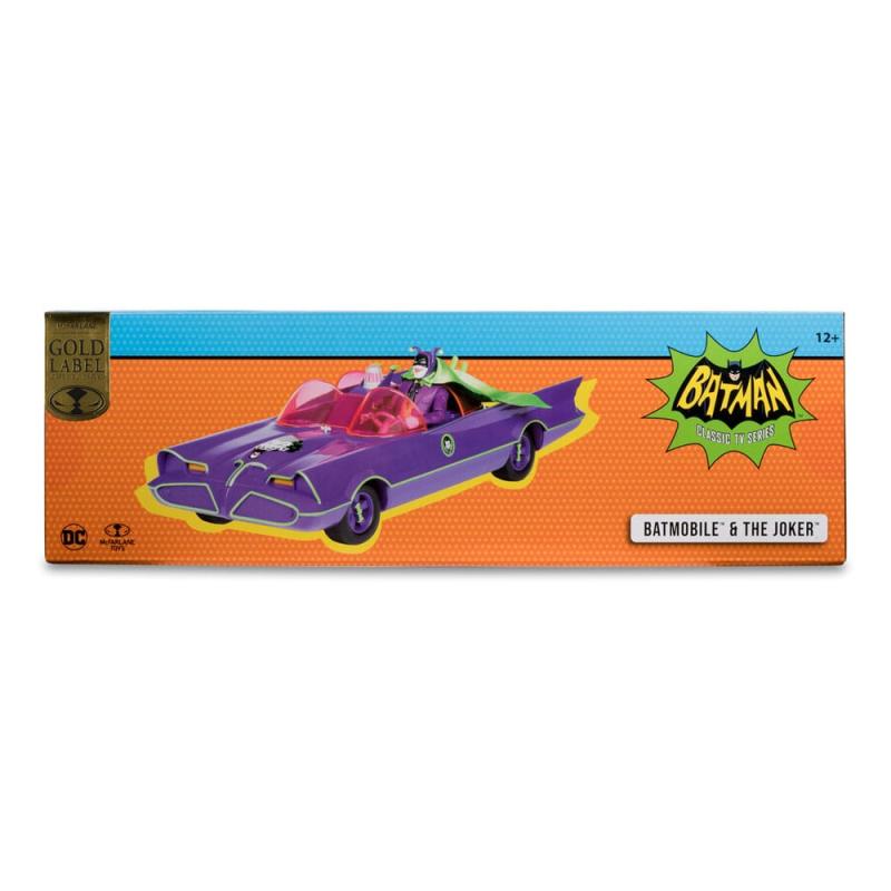 DC Retro Action Figure Batman 66 Batmobil with Joker (Gold Label) 15 cm