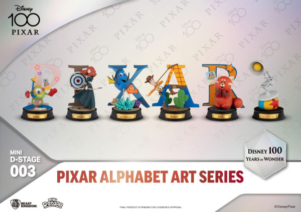 Disney Mini Diorama Stage Statues 10 cm 100 Years of Wonder Pixar Alphabet Art Assortment (6)