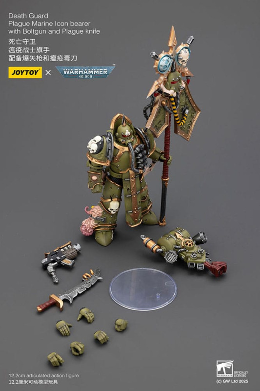 Warhammer 40,000 Action Figure Death Guard Plague Marine Icon bearer with Boltgun and Plague knife 1 6