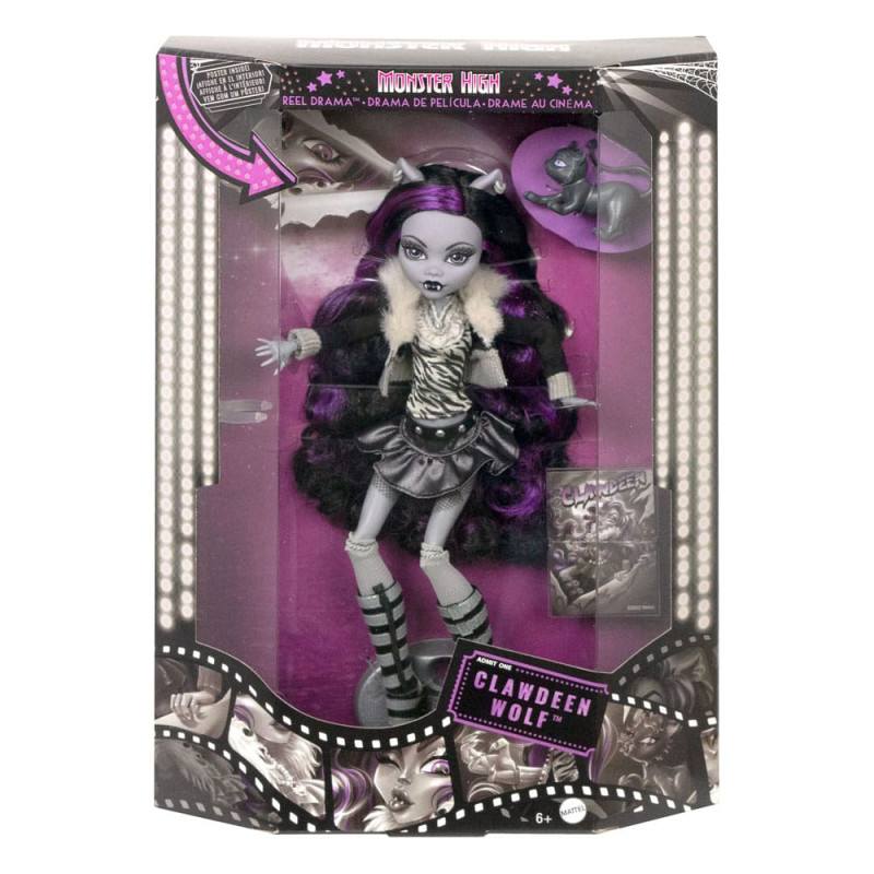 Monster High Reel Drama Doll Clawdeen Wolf in Black And White 1