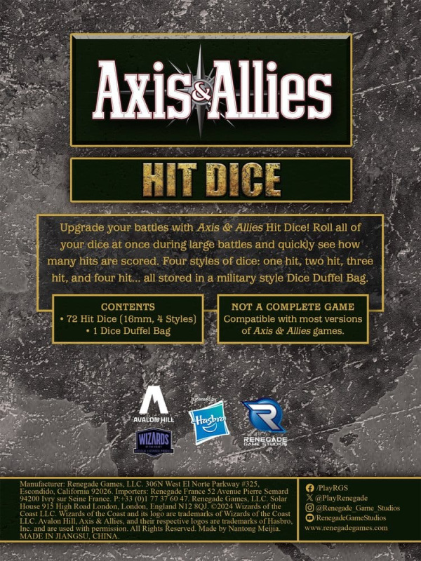 Avalon Hill board game Axis & Allies: Hit Dice Extension 1