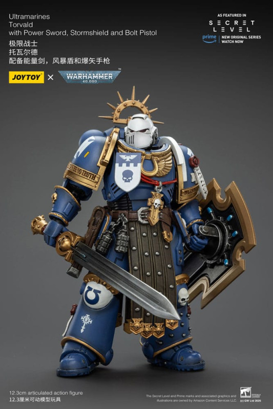 Warhammer 40,000 Action Figure Ultramarines Torvald with Power Sword, Stormshield and Bolt Pistol 13 5
