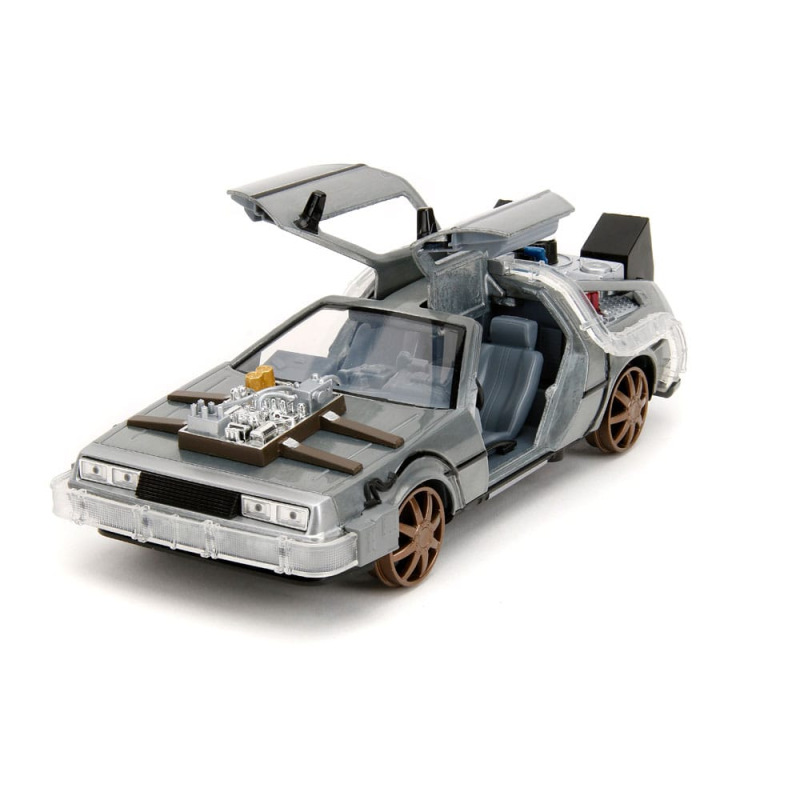 Back to the Future III Hollywood Rides Diecast Model 1/24 DeLorean Time Machine Railroad Wheels 10