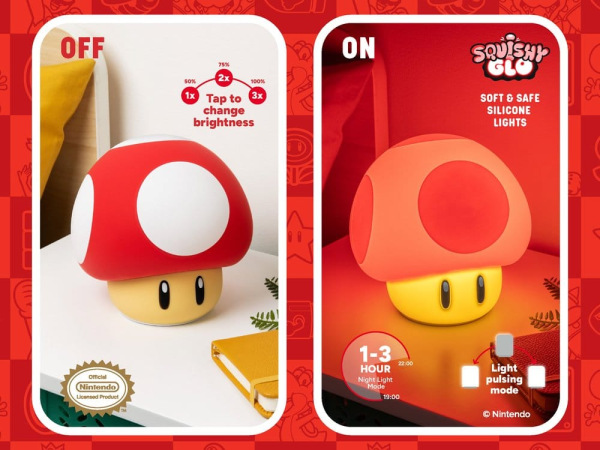 Super Mario SquishyGlo Silicon Light Super Mushroom Rechargeable 15 cm 1