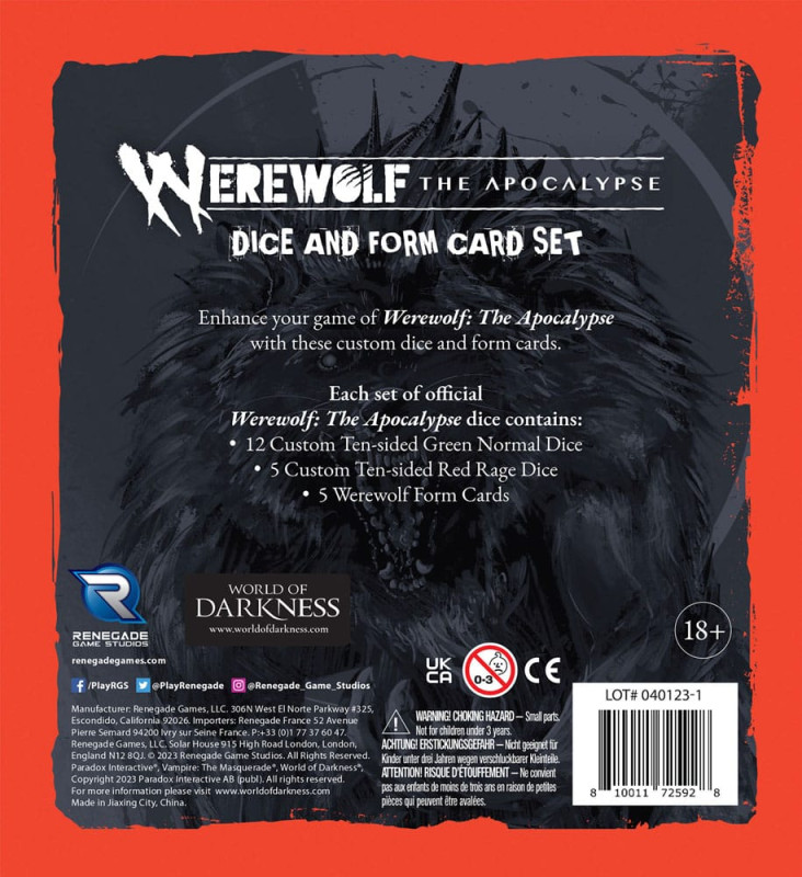 Werewolf: The Apocalypse 5th Edition RPG Dice and Form Card set 1