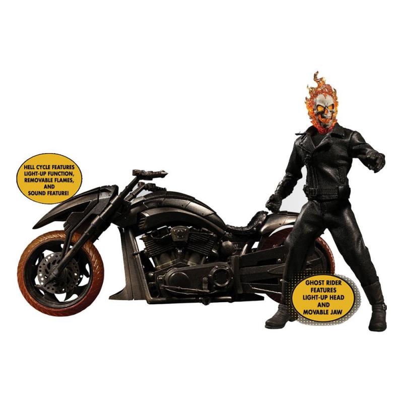 Ghost Rider:Ghost Rider & Hell Cycle - Figure & Vehicle with Sound & Light Up 1/12 - Mezco