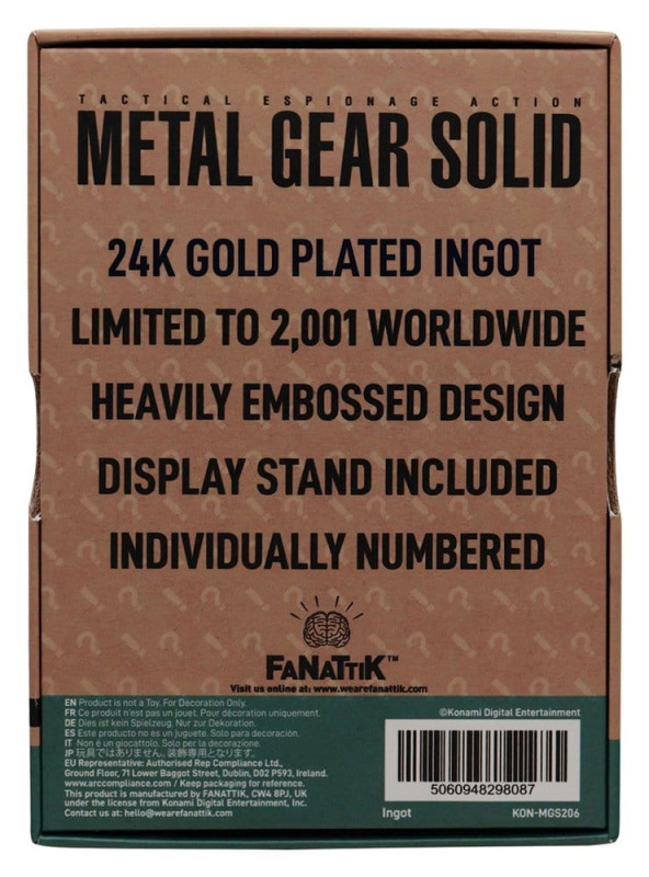 Metal Gear Solid 2 Ingot Raiden 24k Gold Plated Limited Edition 2