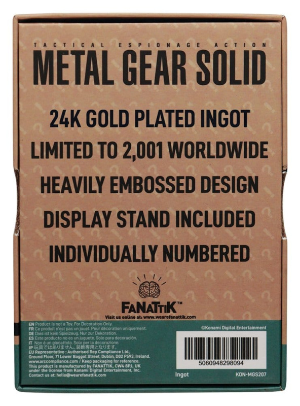 Metal Gear Solid 2 Ingot Snake 24k Gold Plated Limited Edition 2