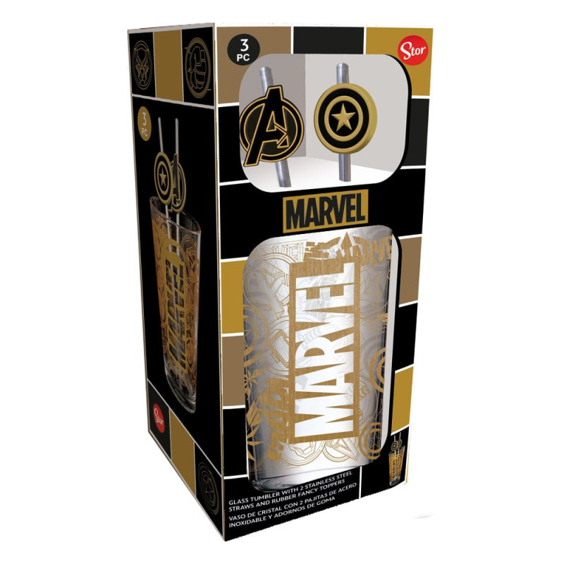 Marvel Glass Tumbler with Straws Logo & Avengers 485 ml 1
