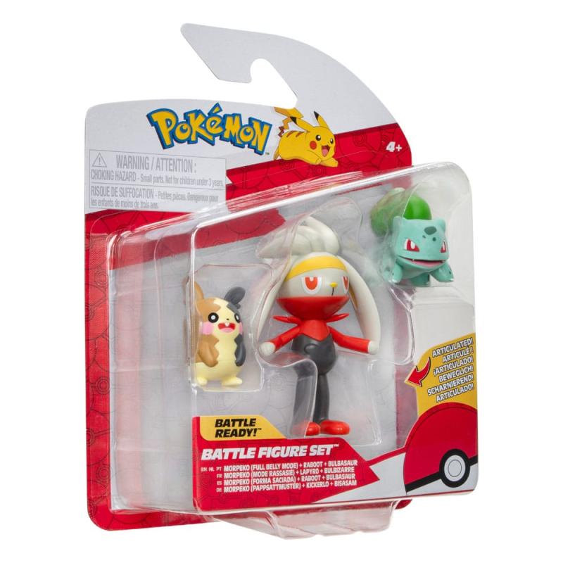 Pokémon Battle Figure Set 3-Pack Morpeko (Full-Belly Mode), Bulbasaur #1, Raboot 5 cm