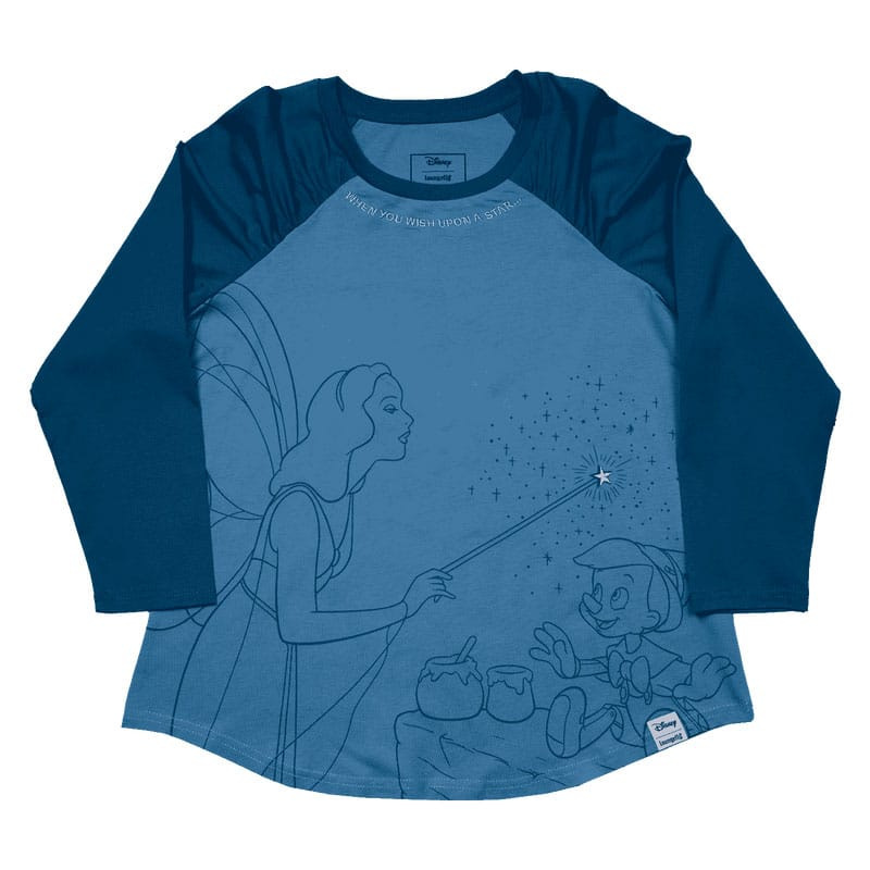 Pinocchio by Loungefly Tee T-Shirt Unisex Blue Fairy Shirred Raglan Size M
