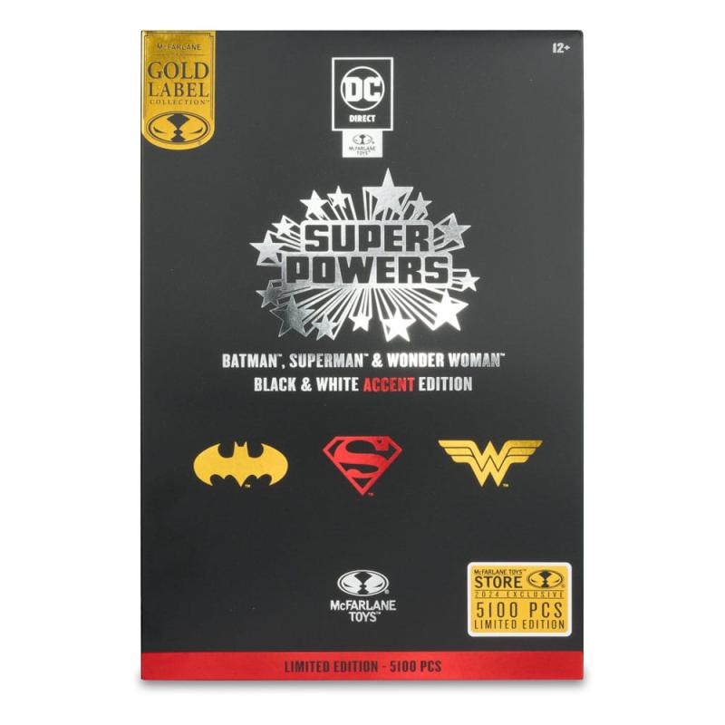 DC Direct Super Powers Action Figures Batman, Superman & Wonder Woman Black & White Accent Edition G