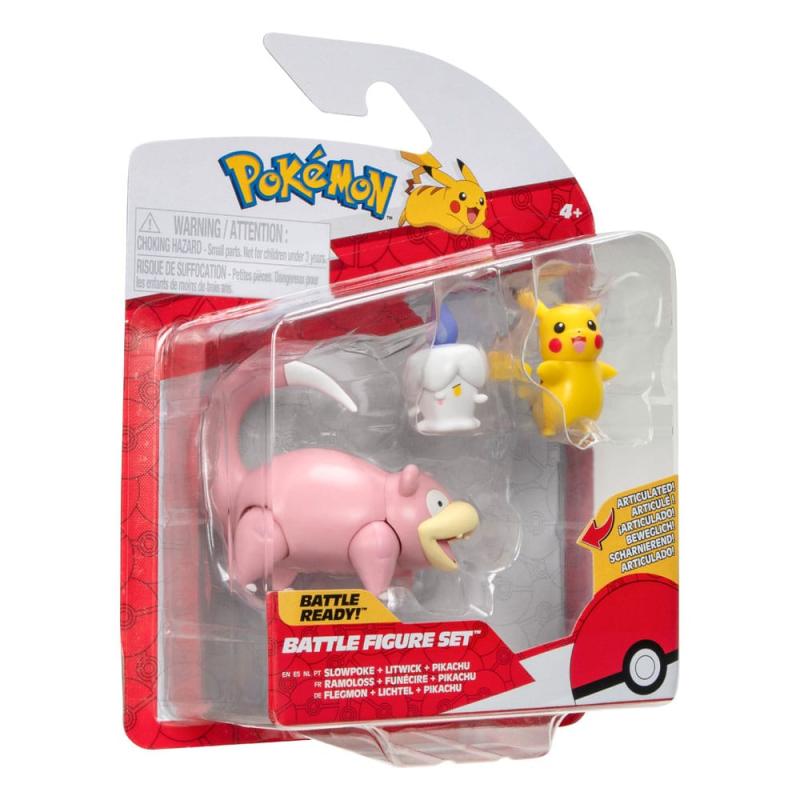 Pokémon Battle Figure Set 3-Pack Pikachu (Female), Litwick, Slowpoke 5 cm