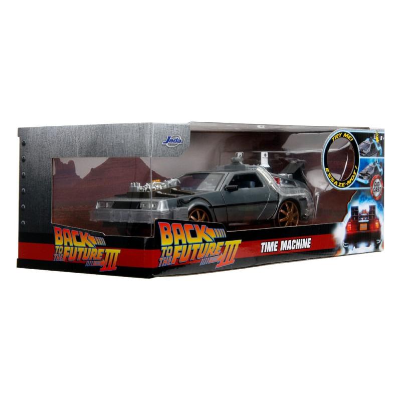 Back to the Future III Hollywood Rides Diecast Model 1/24 DeLorean Time Machine Railroad Wheels