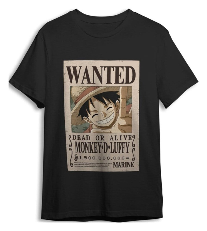 One Piece T-Shirt Monkey D. Luffy Wanted Black Size M 1