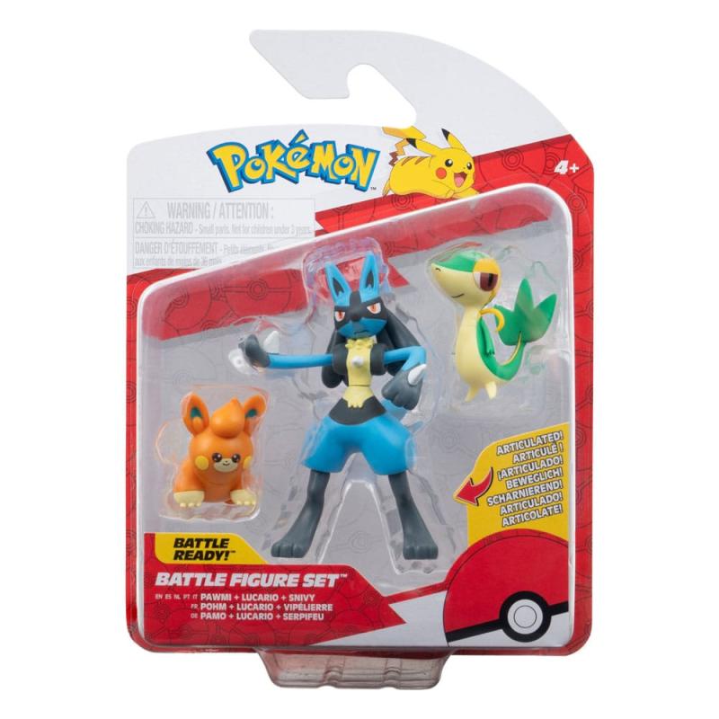 Pokémon Battle Figure Set 3-Pack Snivy, Pawmi, Lucario 5 cm
