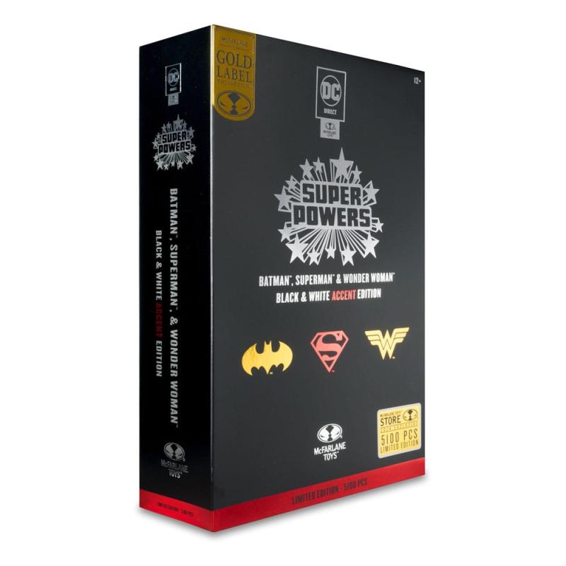 DC Direct Super Powers Action Figures Batman, Superman & Wonder Woman Black & White Accent Edition G