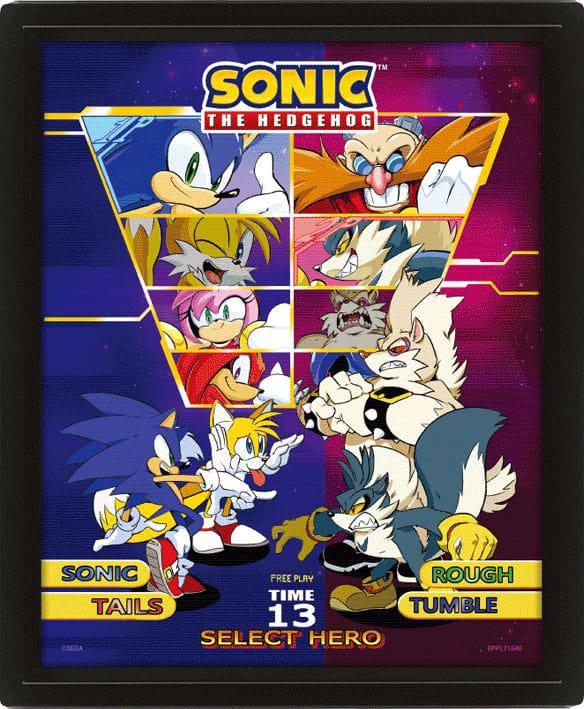 Sonic The Hedgehog 3D Lenticular Framed Poster Select Your Fighter 26 x 20 cm