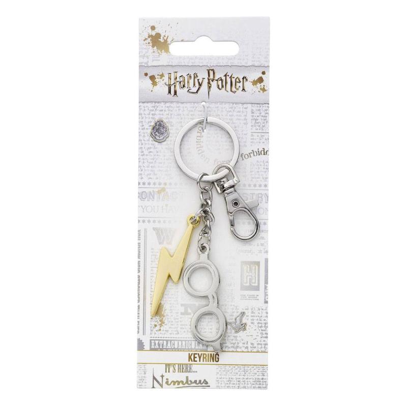 Harry Potter Keychain Lightening Bolt & Glasses (silver plated)