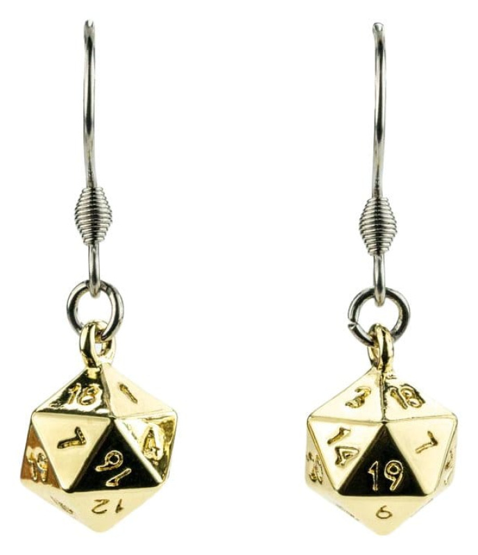 Lair Wear Dice Earrings D20 Gold Metal