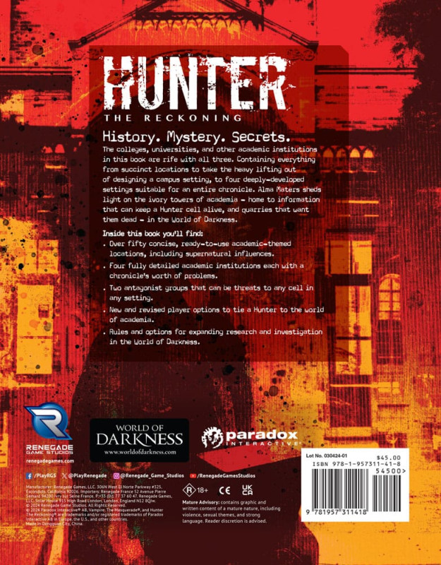 Hunter: The Reckoning 5th Edition RPG book Alma Maters Sourcebook *Englische Version* 1