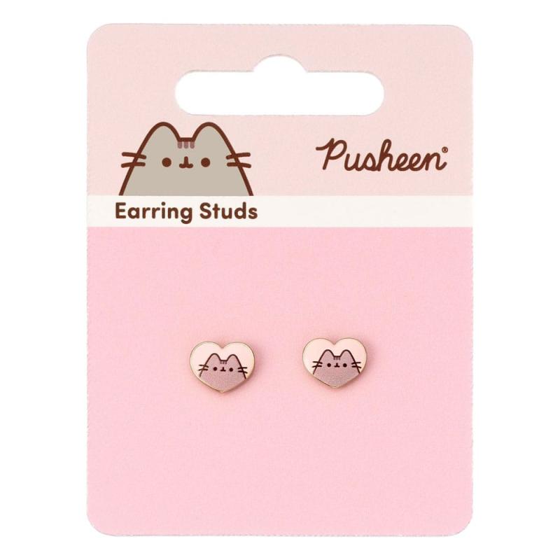 Pusheen Stud Earrings Pink and Gold Heart
