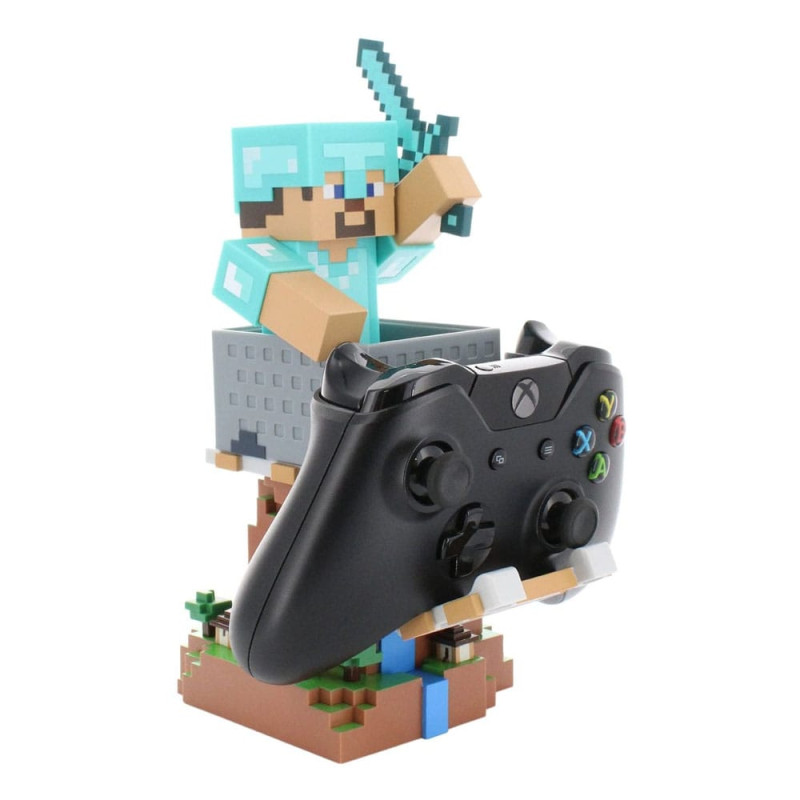 Minecraft Steve in Diamond Armour Cable Guys Controller Holder and Phone Stand 22cm 3