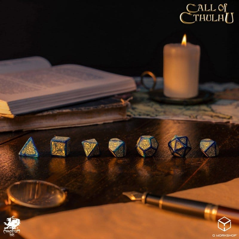 Call of Cthulhu 7th Edition Dice Set of 7 Blue-green & Gold 5