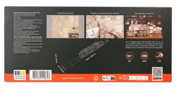 Ugears 3D Wooden Puzzle V-Express Steam Train with Tender 2