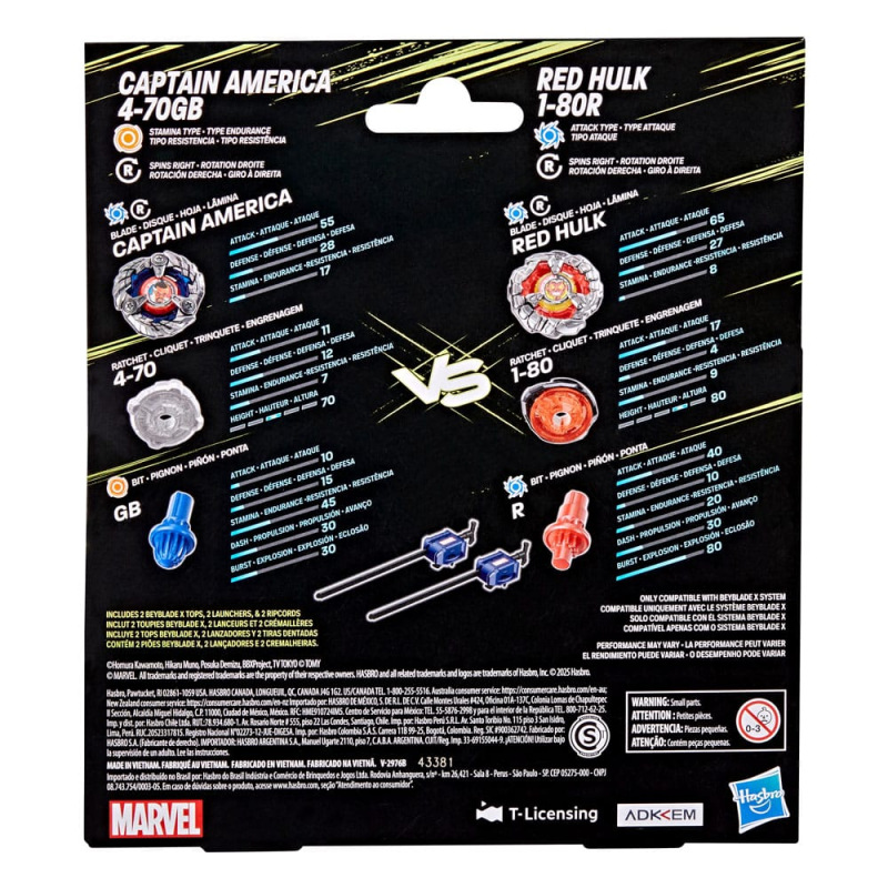Beyblade X and Marvel Collab Captain America 4-70GB vs. Red Hulk 1-80R 1