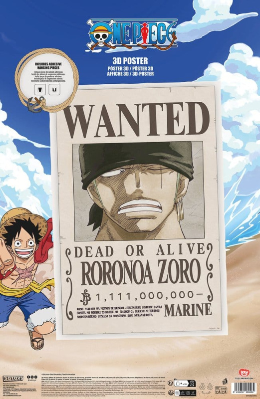 One Piece 3D Poster Wanted Roronoa Zoro 38 x 58 cm 3