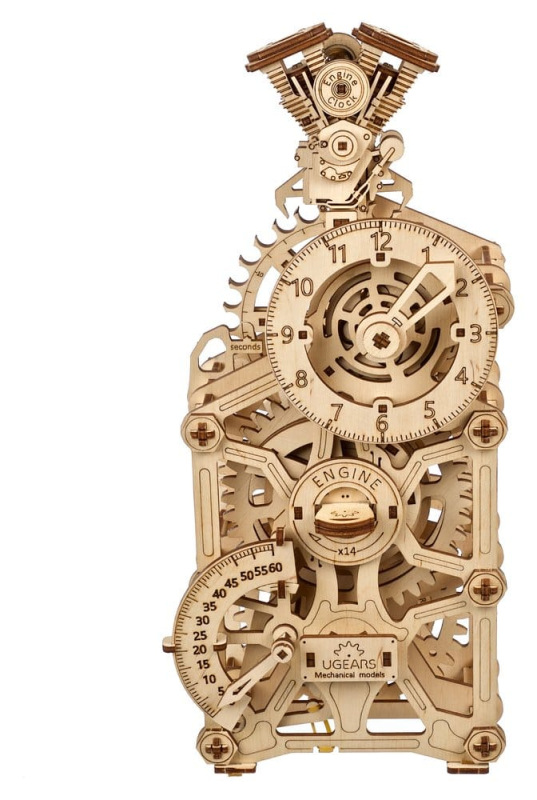 Ugears 3D Wooden Puzzle Engine Clock 1