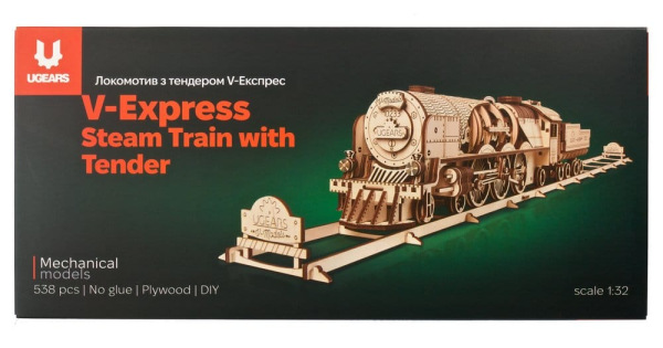 Ugears 3D Wooden Puzzle V-Express Steam Train with Tender 1