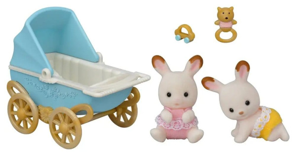 Sylvanian Families: Chocolate Rabbit Twins with Stroller Set 1